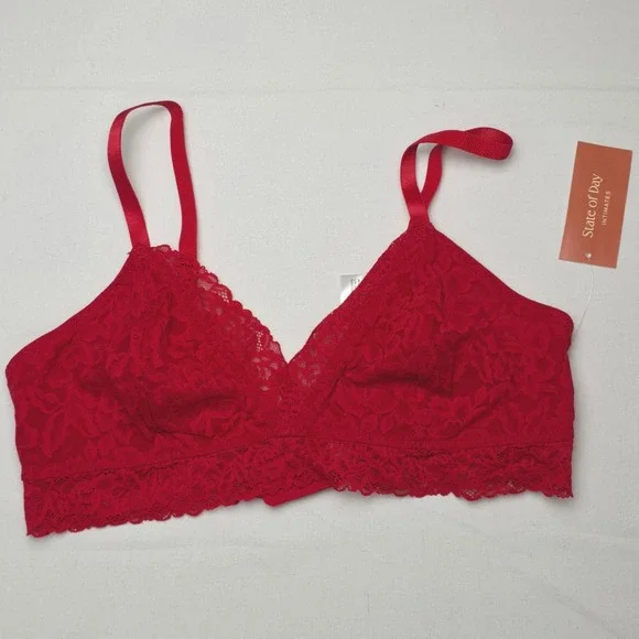State of Day Intimates Women Lace Bralette Triangle Bra Red XL Coquette Soft NWT - Picture 2 of 4